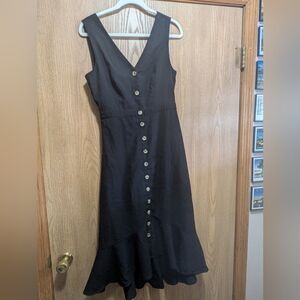 Gilli Black Button-Front V-Neck Midi Dress With Back Cut Out